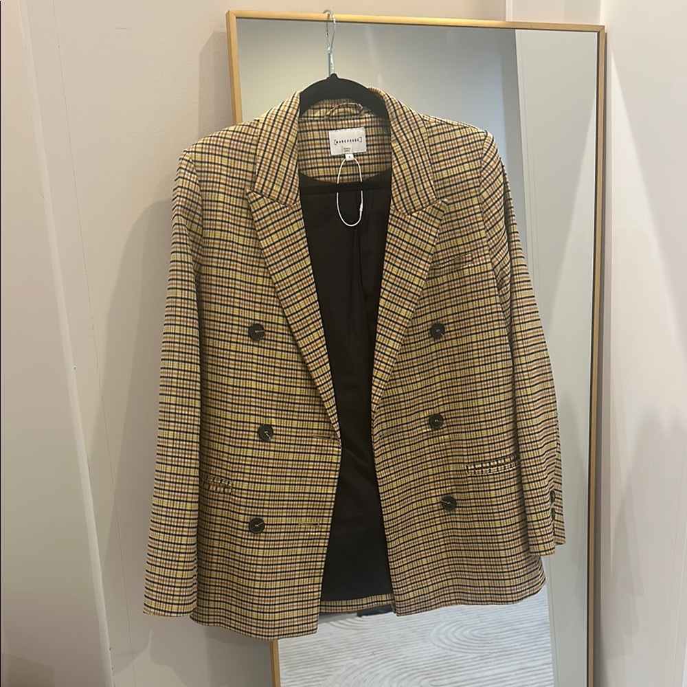 Warehouse Tan and Black Plaid Blazer